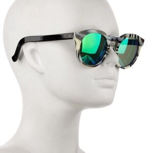 Illesteva Leonard 2 sunglasses - Green Mirrored Lenses Horn Tortoise Black White